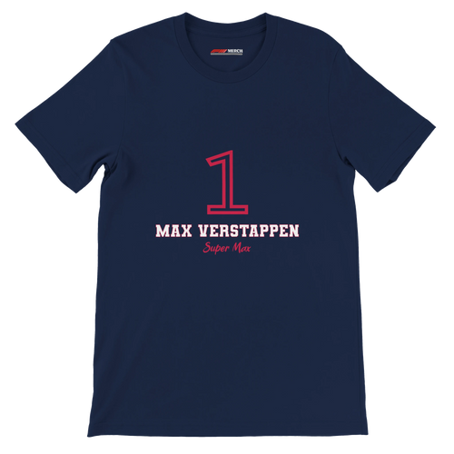 f111 merch navy color t-shirt1 with max-verstappen branding.