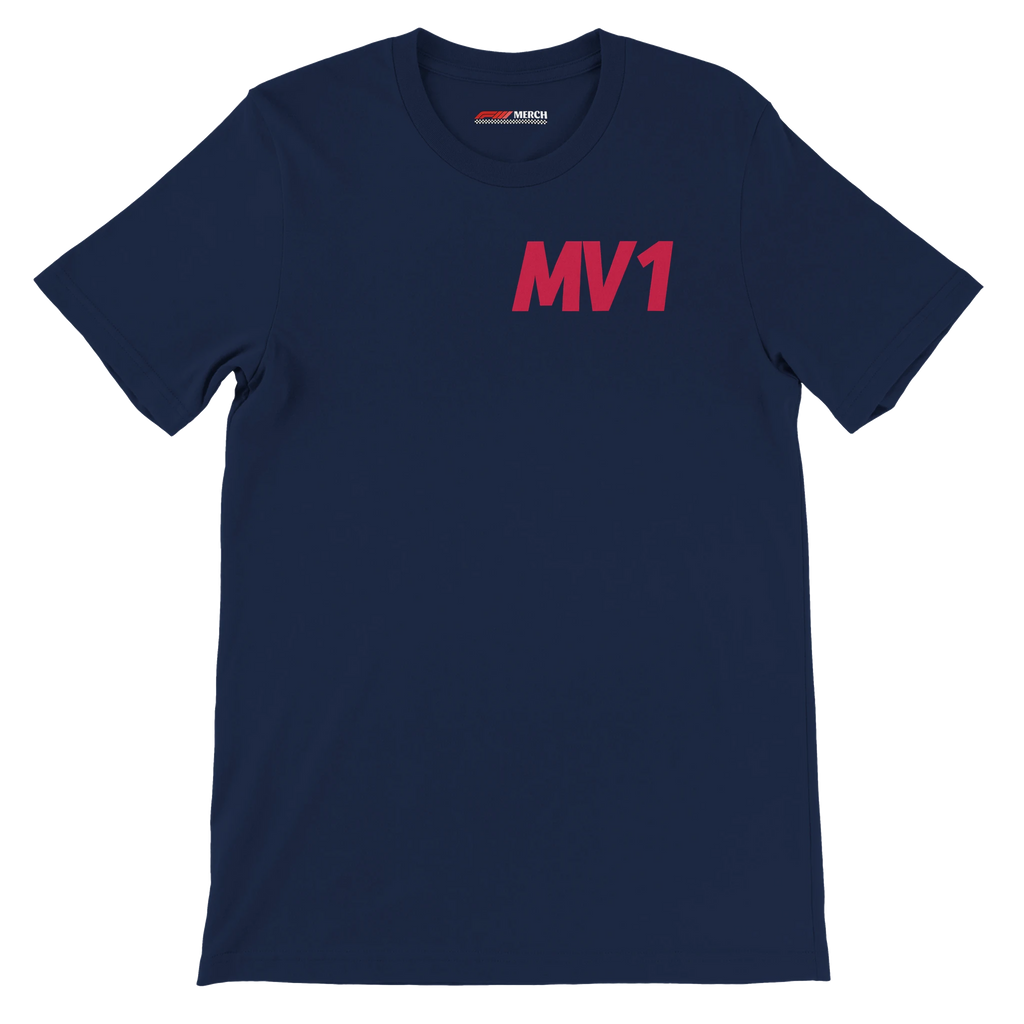 f111 merch navy color t-shirt1 with max-verstappen branding.