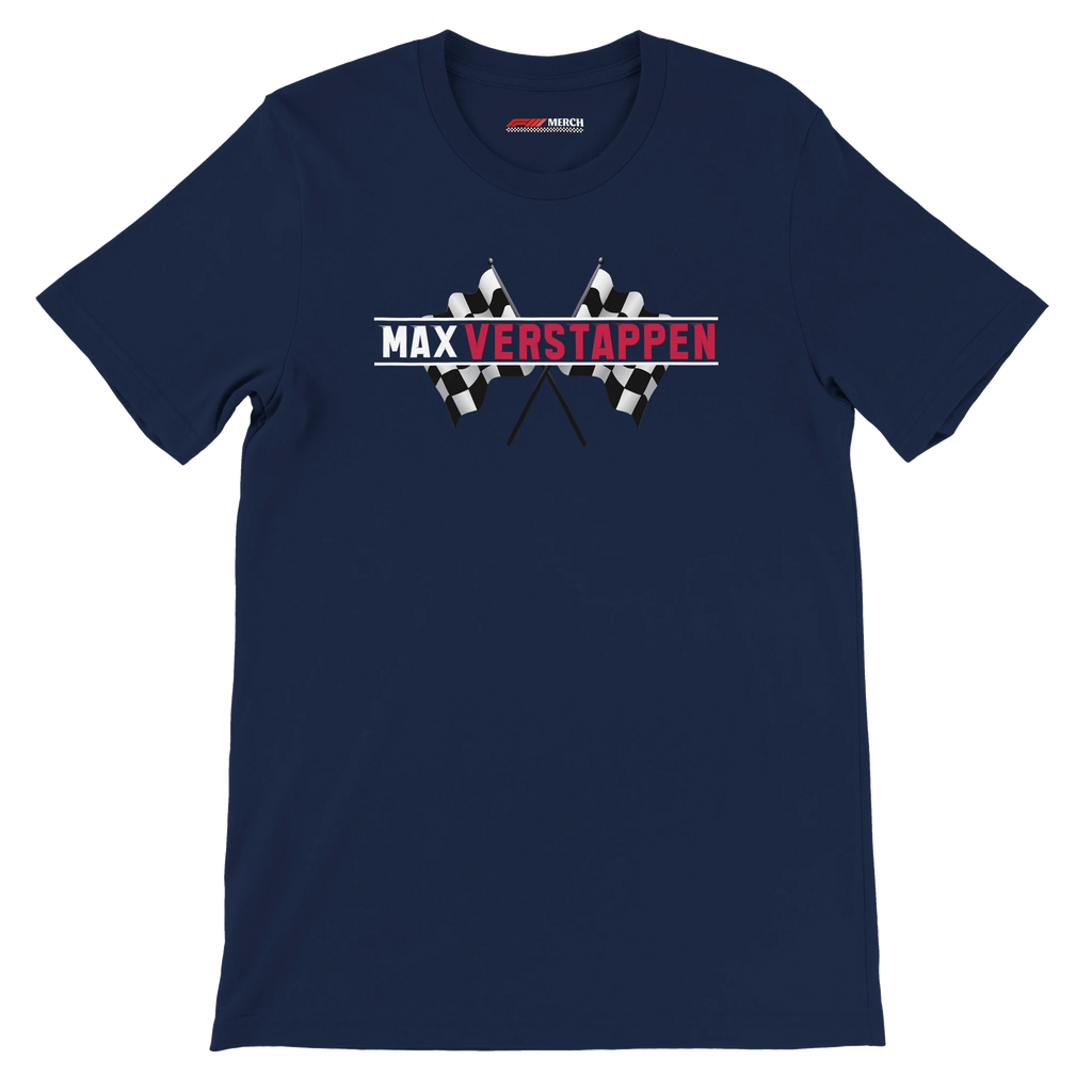 f111 merch navy color t-shirt1 with max-verstappen branding.