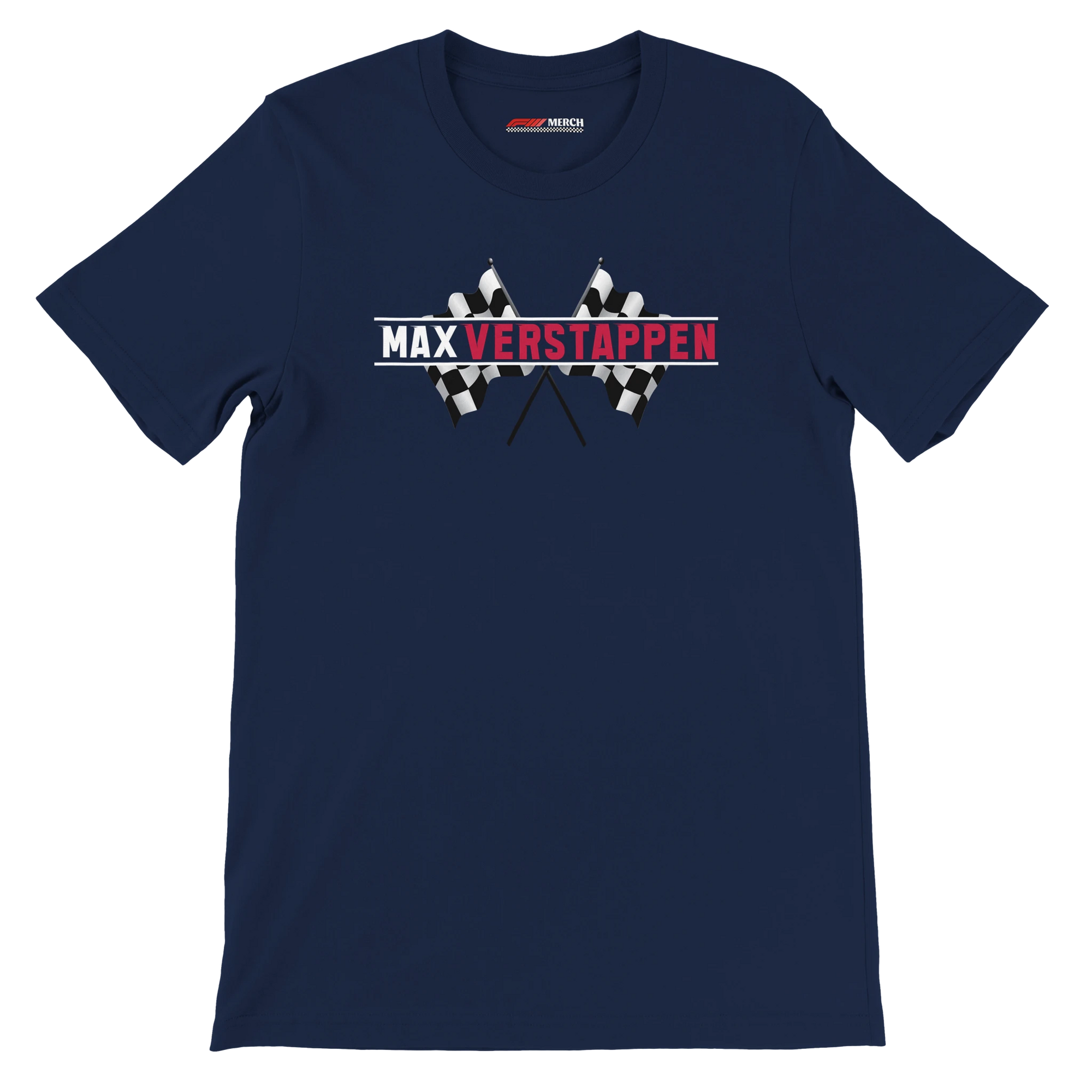 f111 merch navy color t-shirt1 with max-verstappen branding.