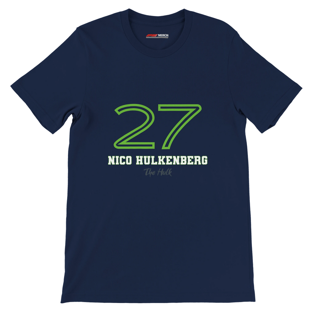 f111 merch navy color t-shirt1 with nico-hulkenberg branding.