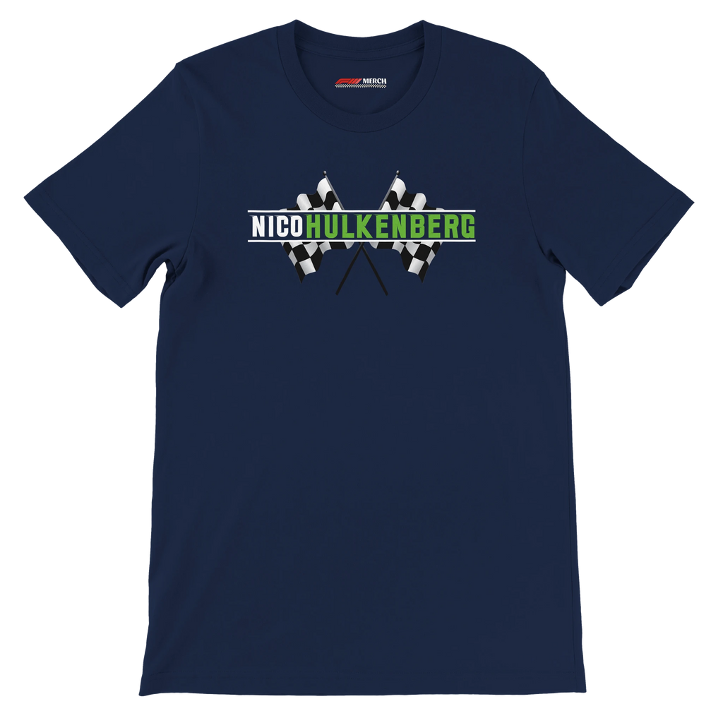 f111 merch navy color t-shirt1 with nico-hulkenberg branding.