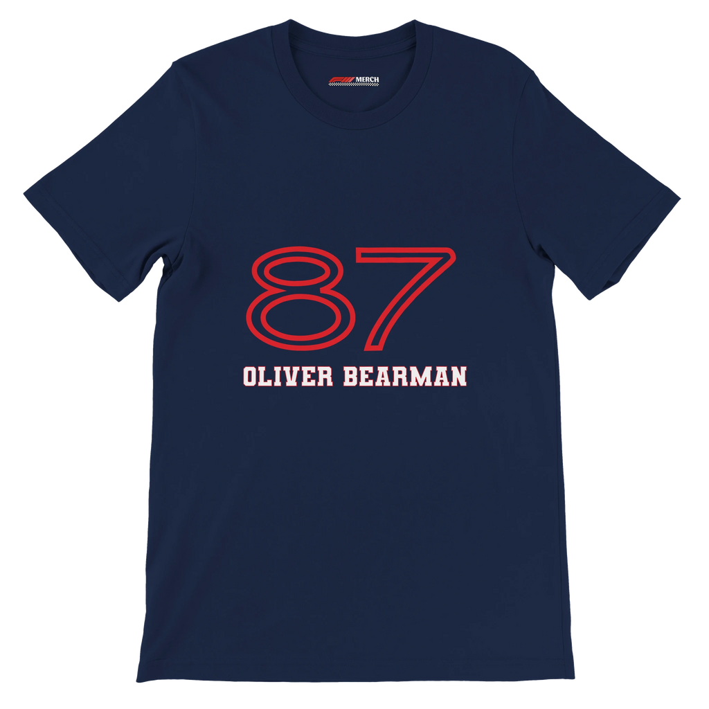 f111 merch navy color t-shirt1 with oliver-bearman branding.