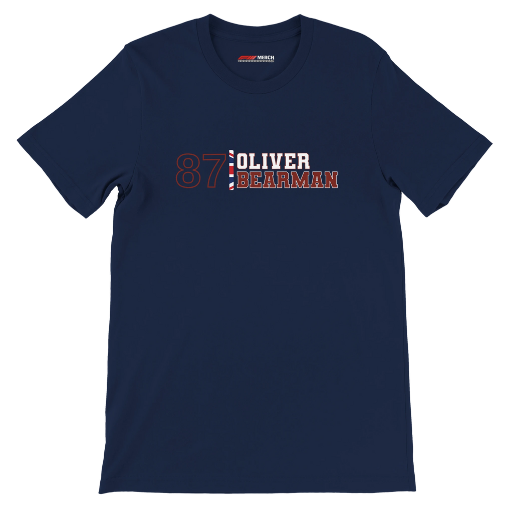 f111 merch navy color t-shirt1 with oliver-bearman branding.