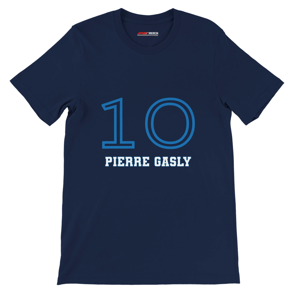 f111 merch navy color t-shirt1 with pierre-gasly branding.