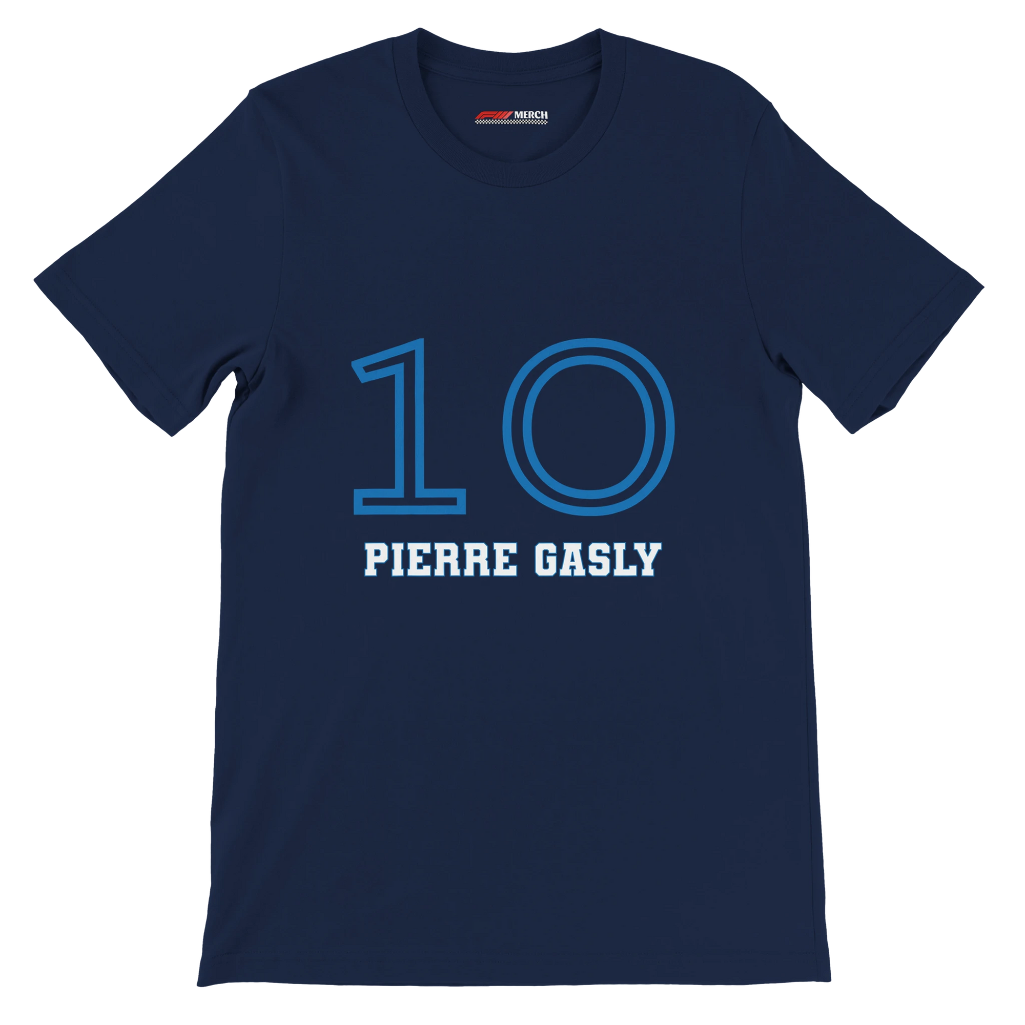 f111 merch navy color t-shirt1 with pierre-gasly branding.