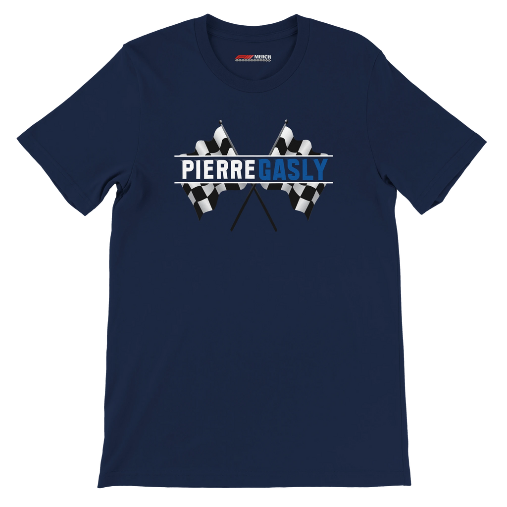 f111 merch navy color t-shirt1 with pierre-gasly branding.