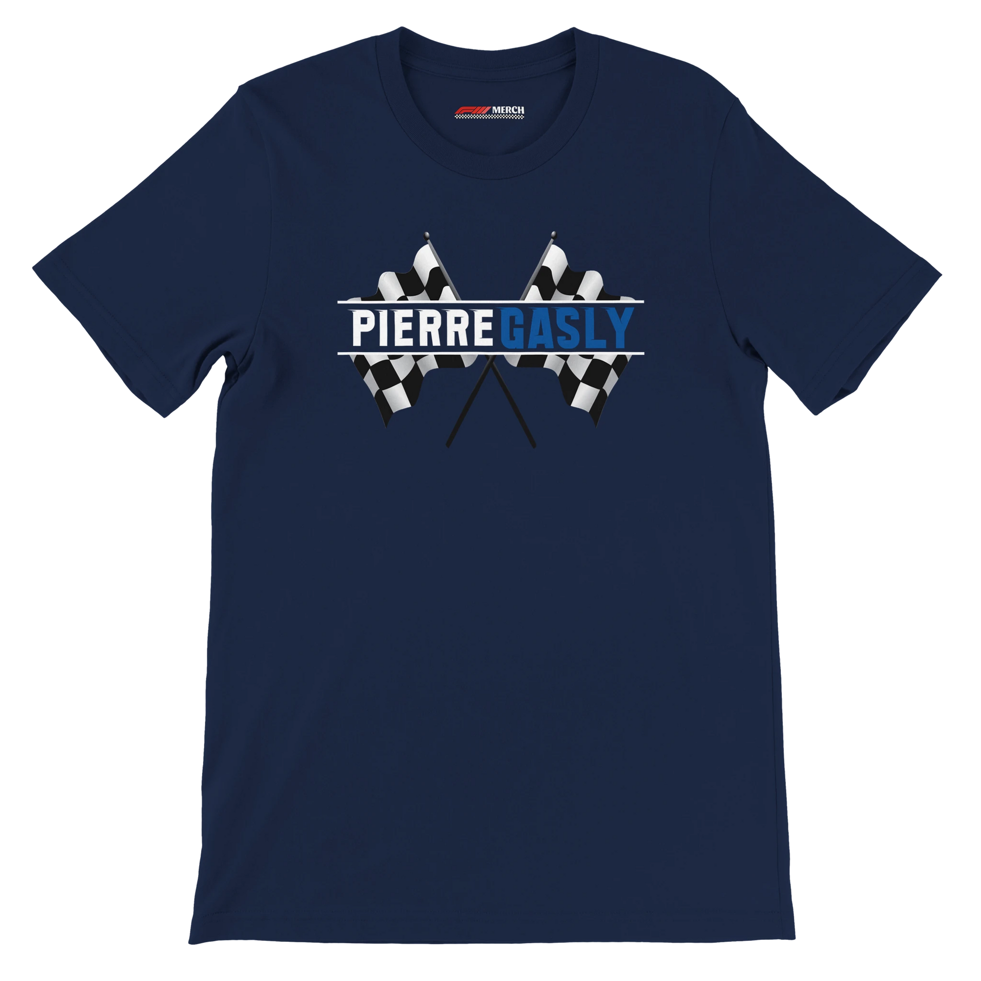 f111 merch navy color t-shirt1 with pierre-gasly branding.