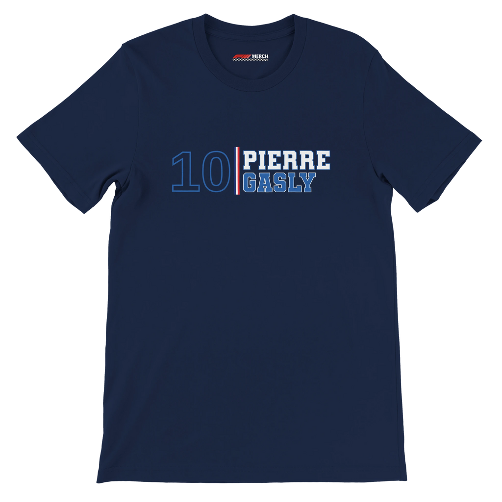 f111 merch navy color t-shirt1 with pierre-gasly branding.