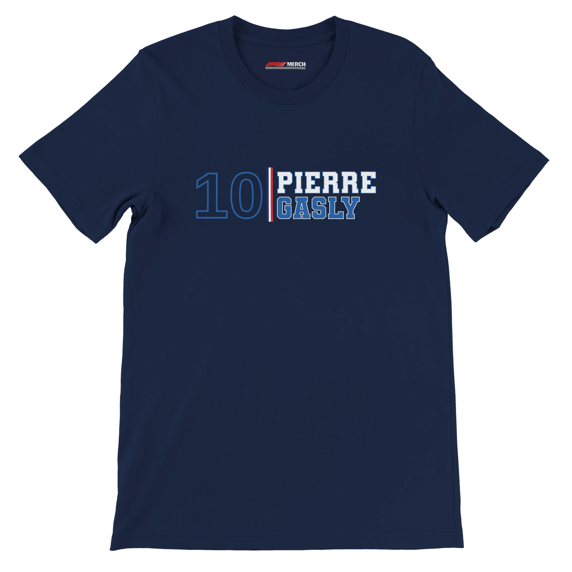 f111 merch navy color t-shirt1 with pierre-gasly branding.