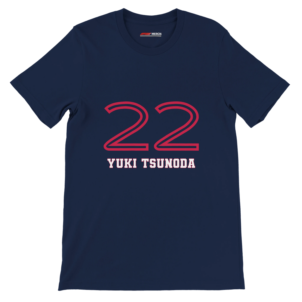 f111 merch navy color t-shirt1 with yuki-tsunoda branding.
