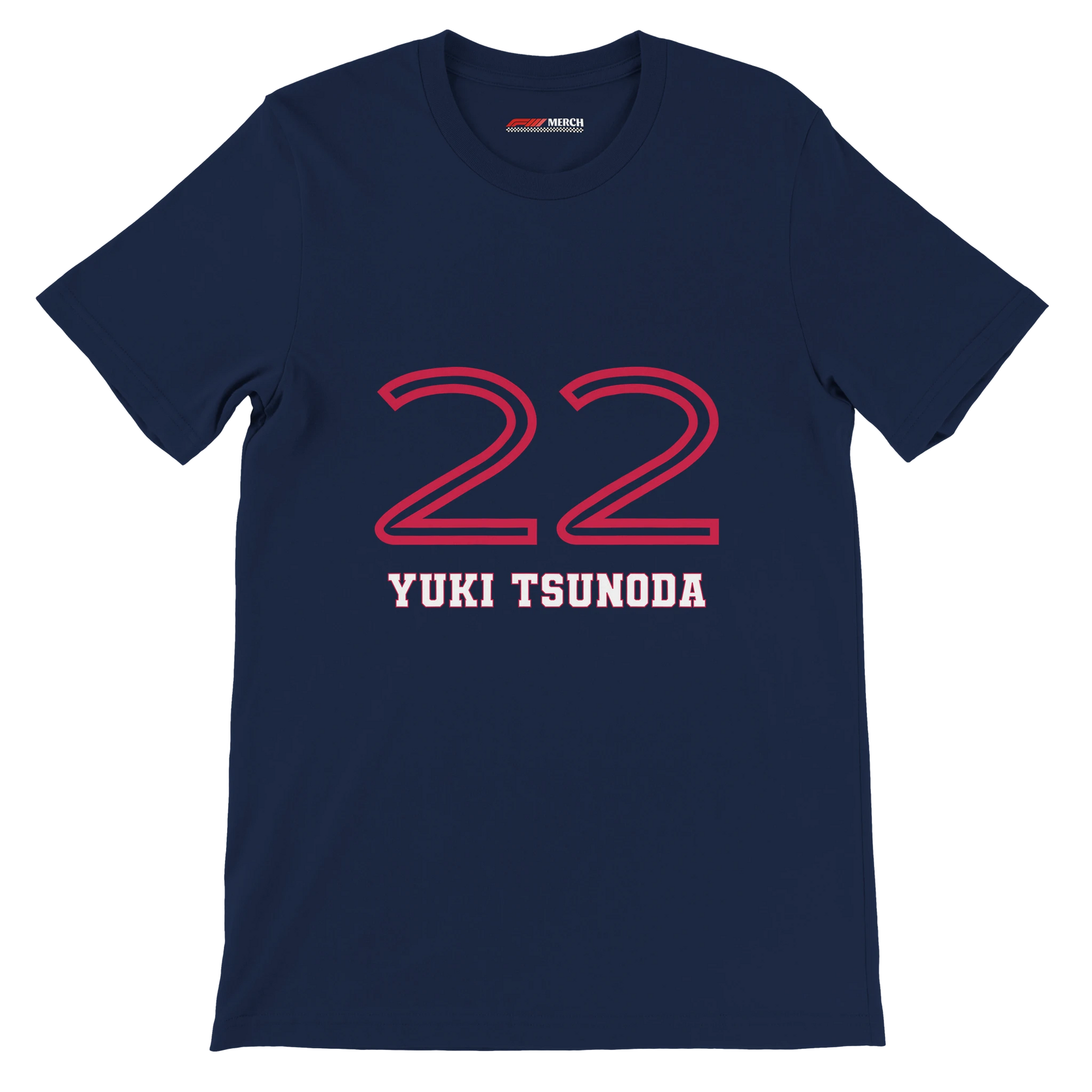 f111 merch navy color t-shirt1 with yuki-tsunoda branding.
