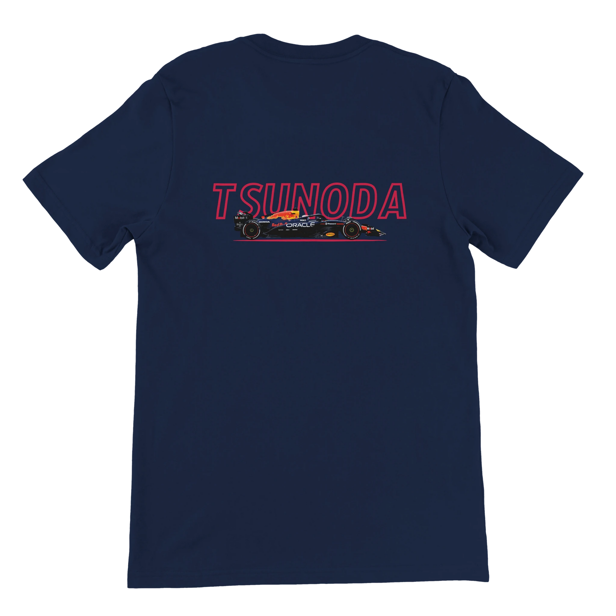 f111 merch navy color t-shirt1 with yuki-tsunoda branding.