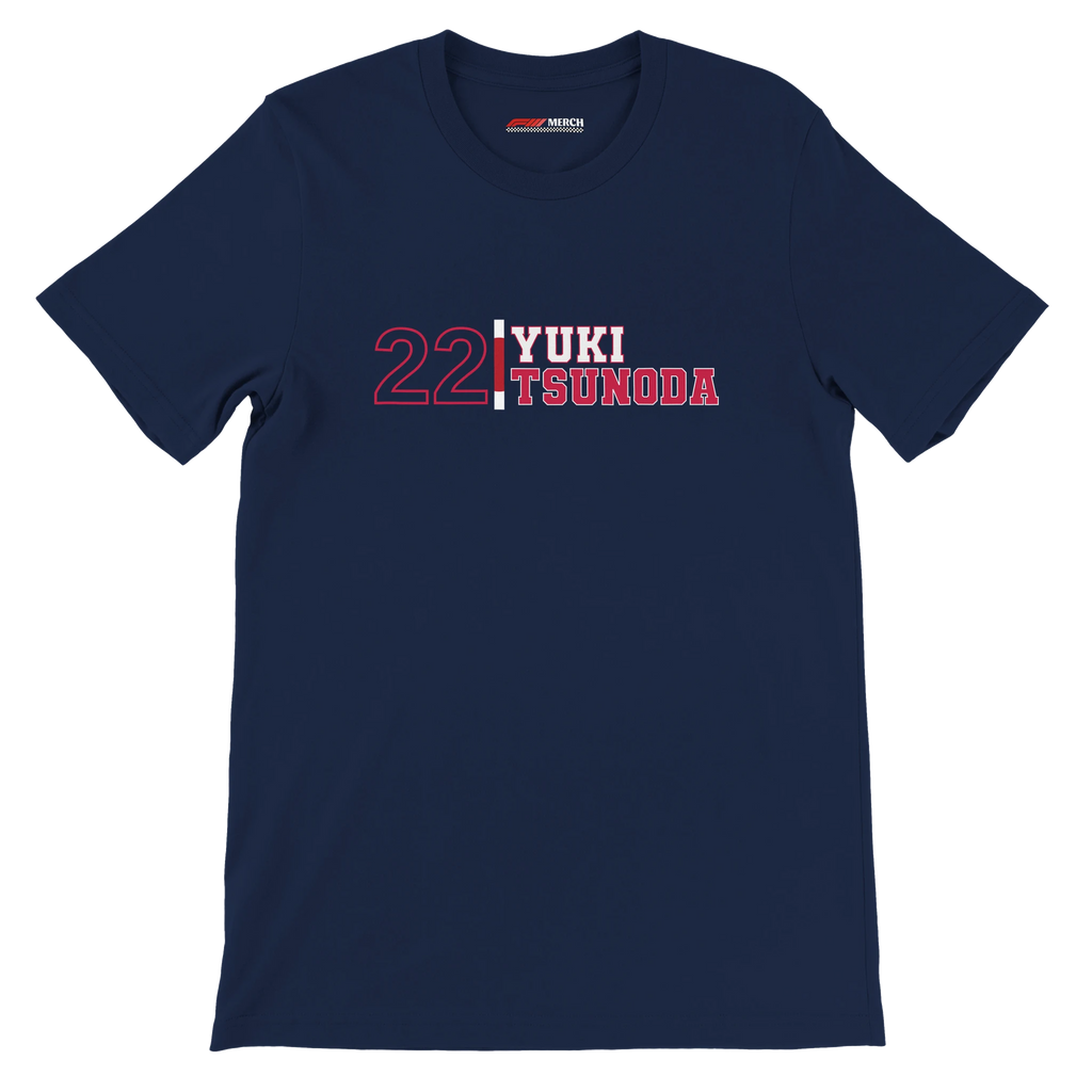 f111 merch navy color t-shirt1 with yuki-tsunoda branding.