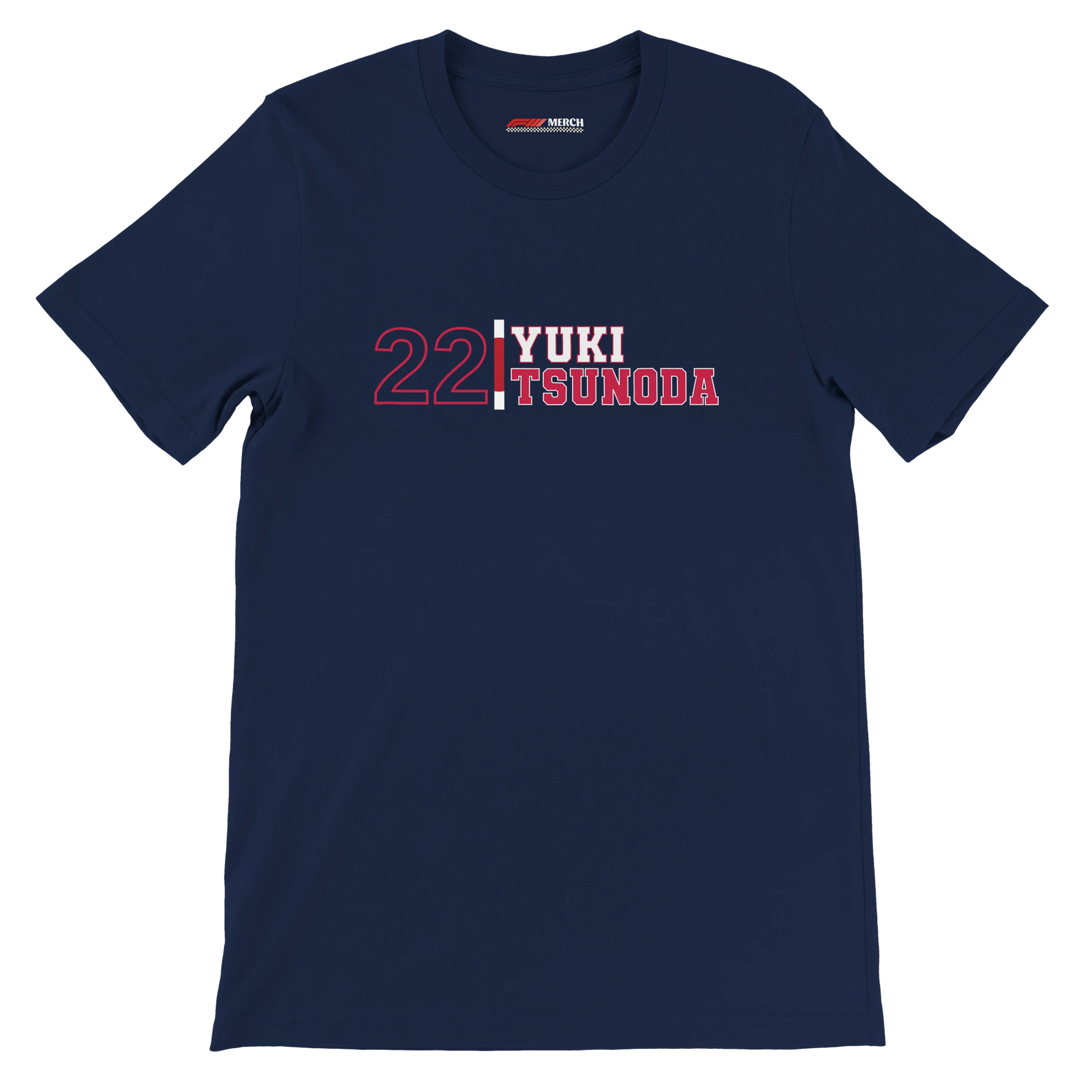 f111 merch navy color t-shirt1 with yuki-tsunoda branding.
