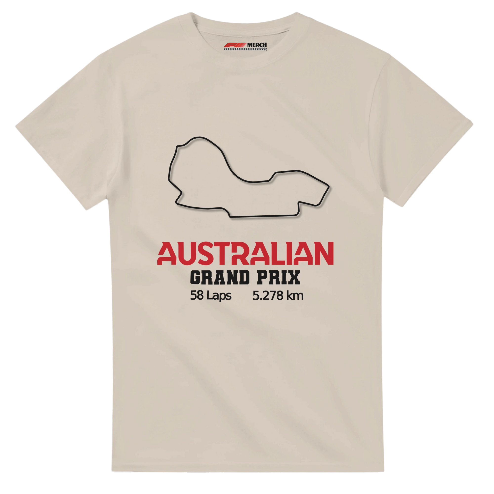 f111 merch sand color t-shirt1 with australian-grand-prix branding.