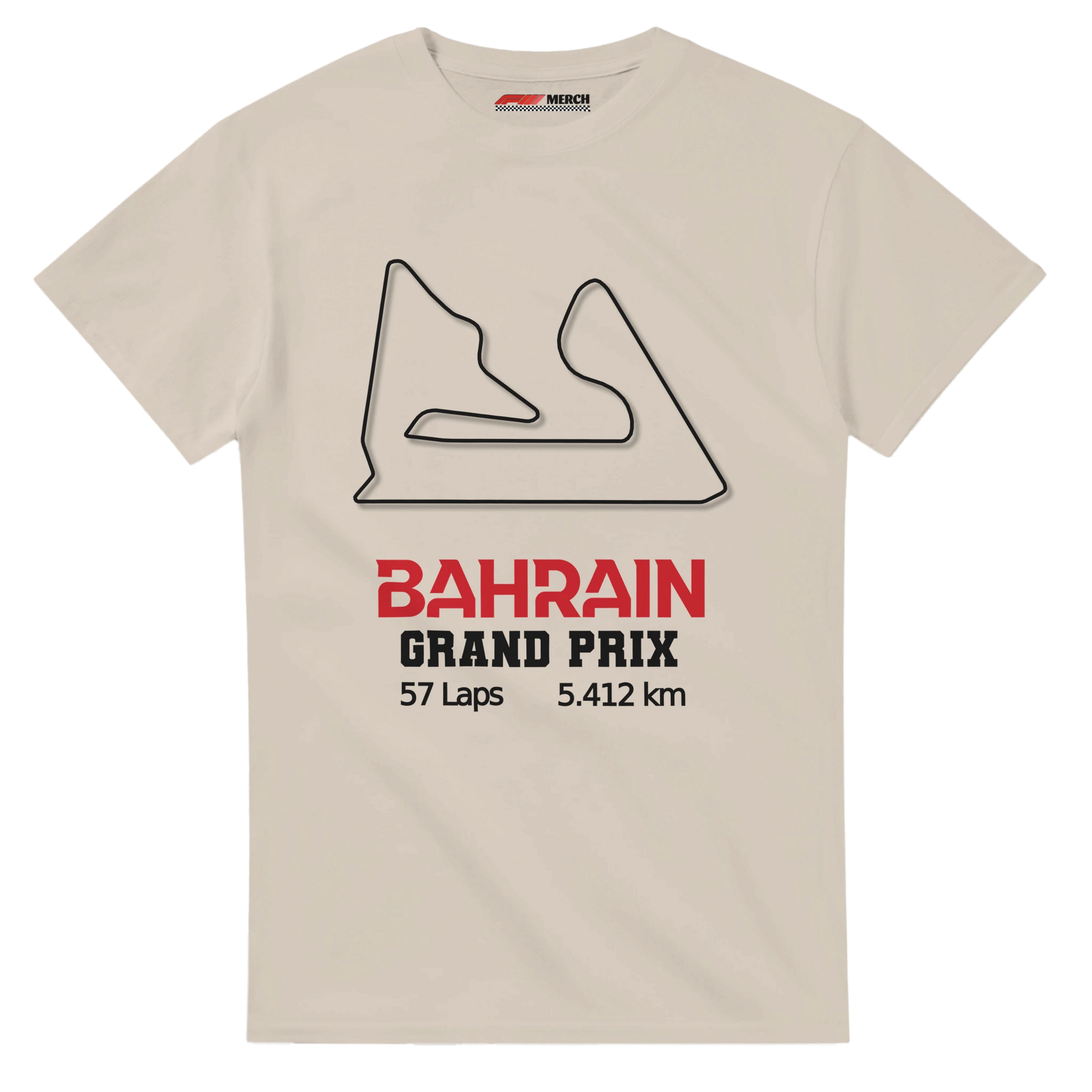 f111 merch sand color t-shirt1 with bahrain-grand-prix branding.