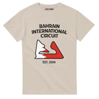 f111 merch sand color t-shirt1 with bahrain-international-circuit branding.