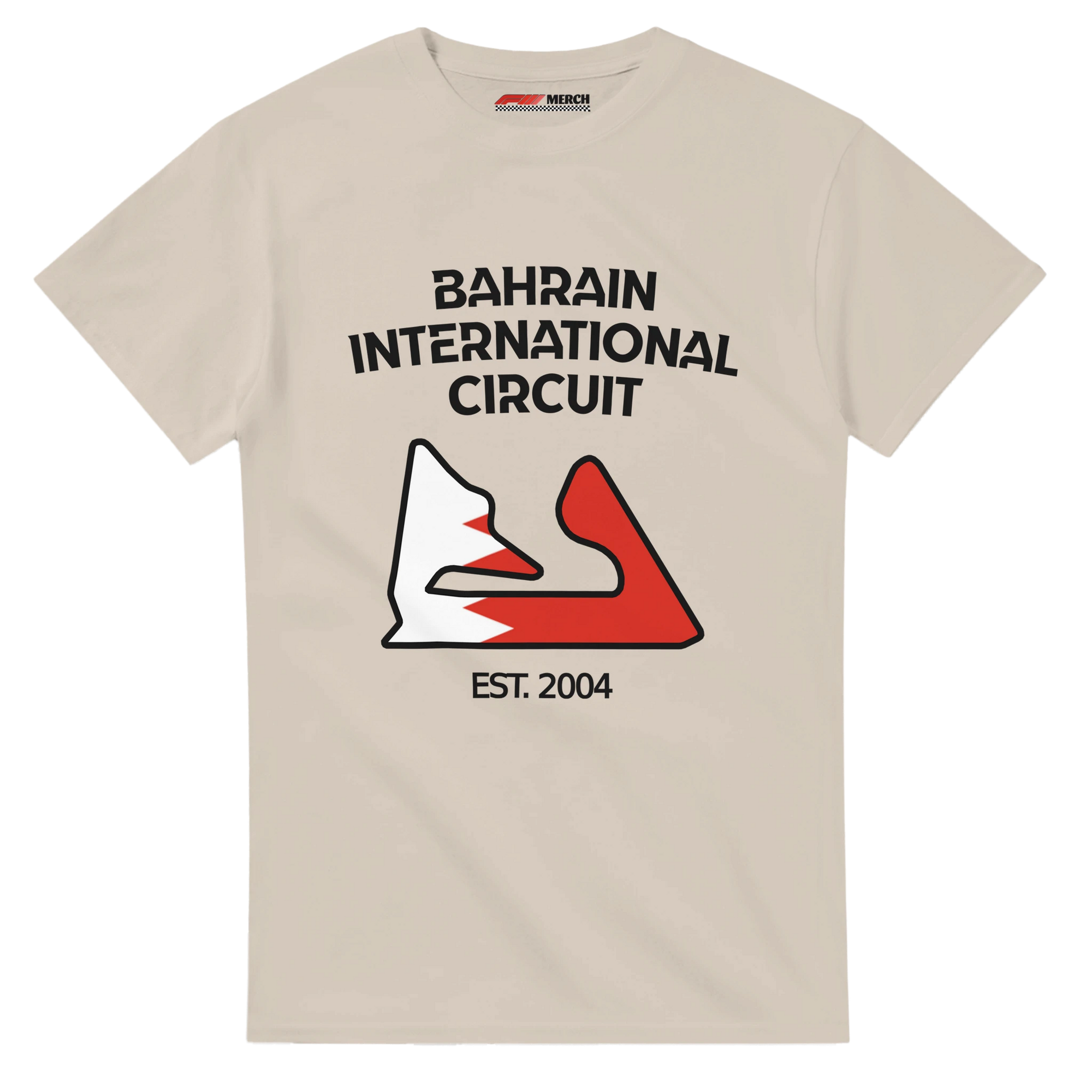 f111 merch sand color t-shirt1 with bahrain-international-circuit branding.