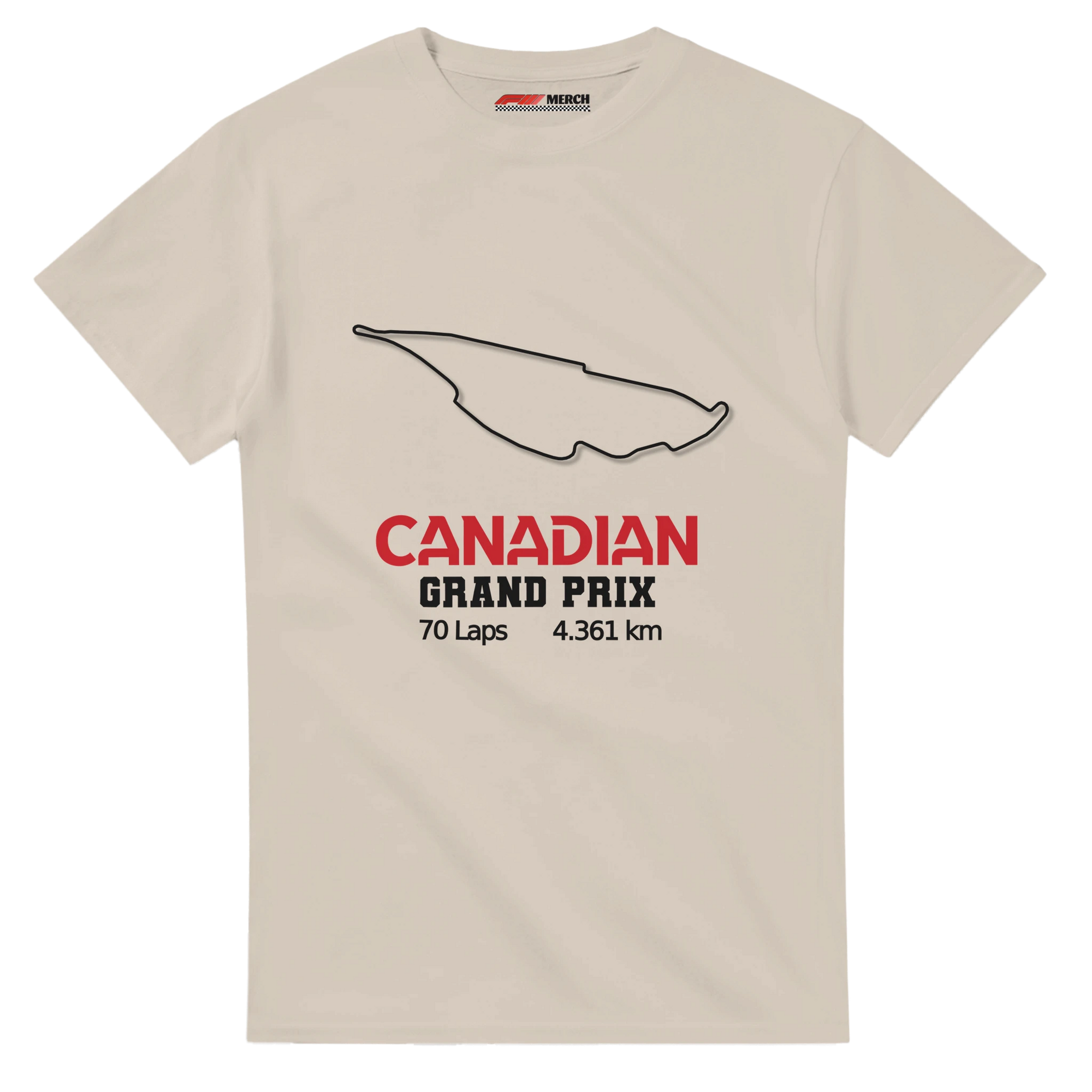 f111 merch sand color t-shirt1 with canadian-grand-prix branding.