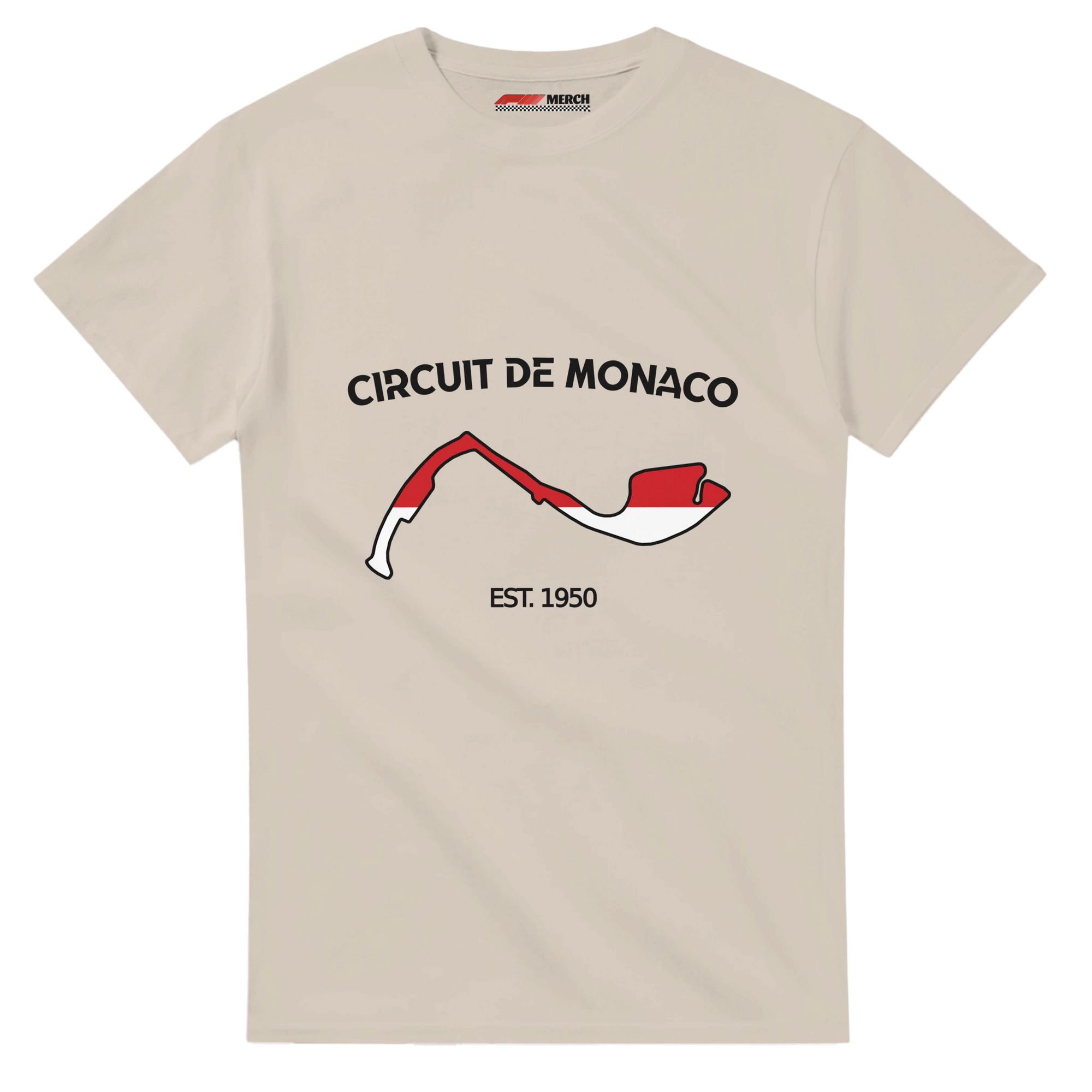 f111 merch sand color t-shirt1 with circuit-de-monaco branding.