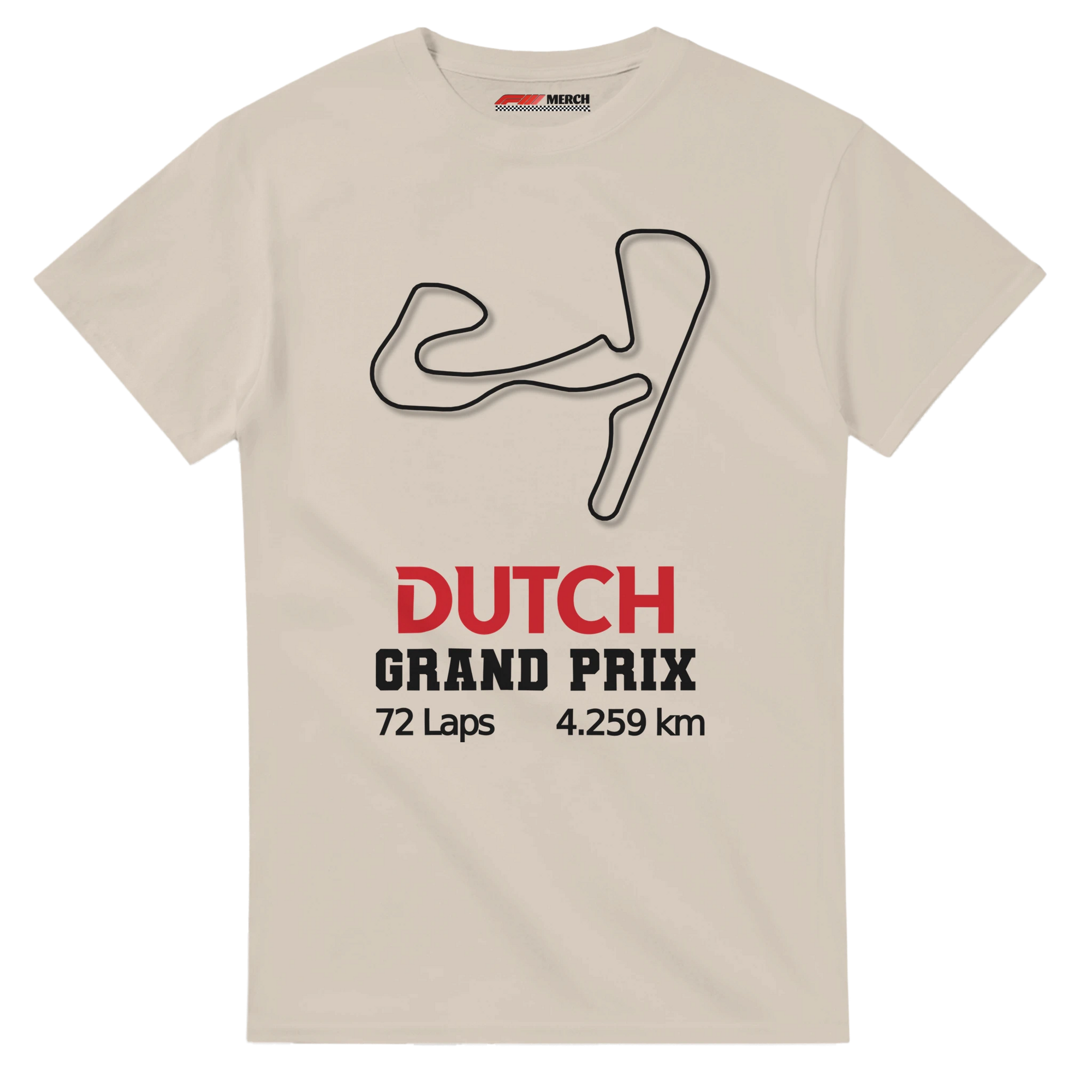 f111 merch sand color t-shirt1 with dutch-grand-prix branding.