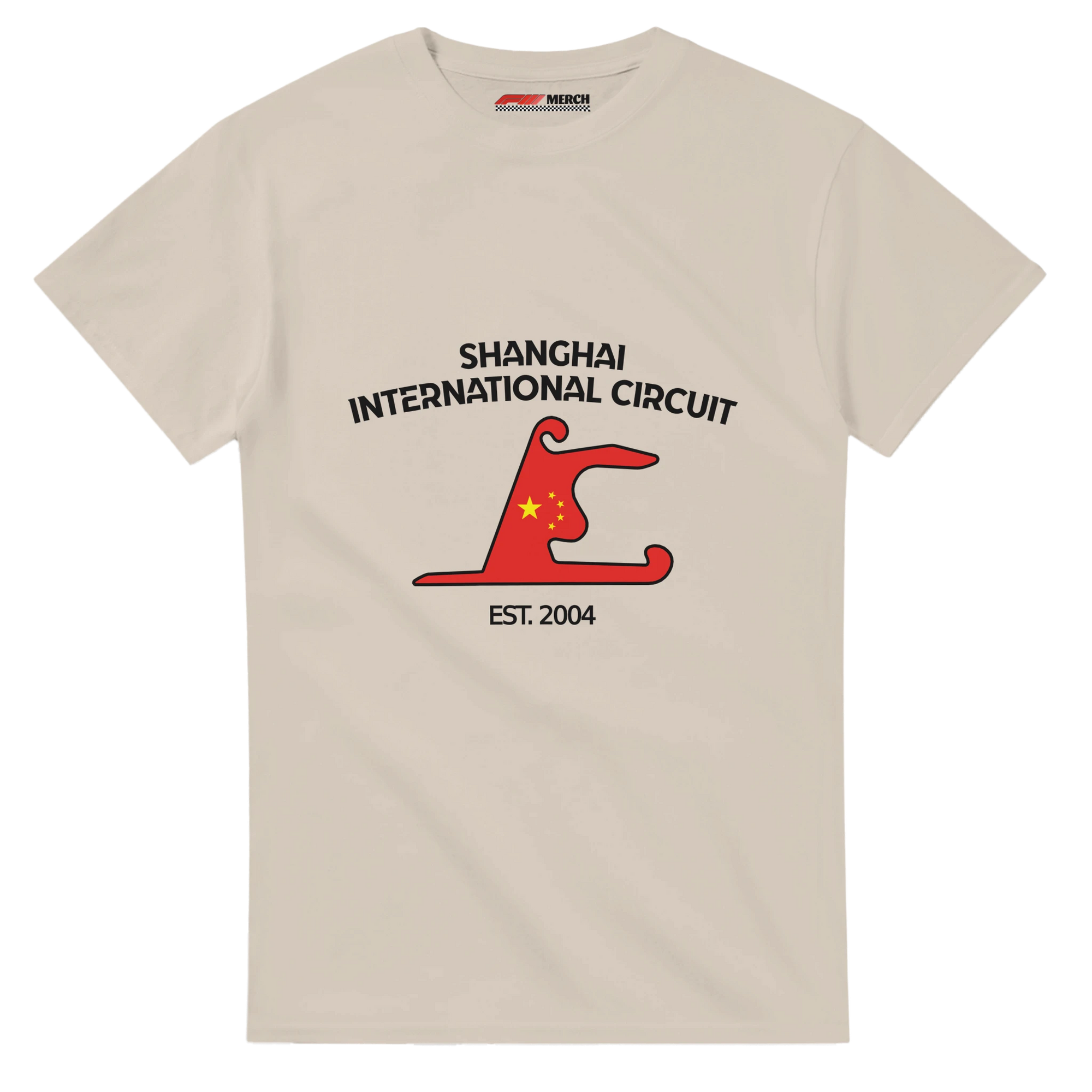f111 merch sand color t-shirt1 with shanghai-international-circuit branding.
