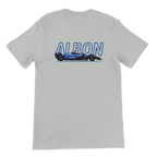 f111 merch silver color t-shirt1 with alex-albon branding.