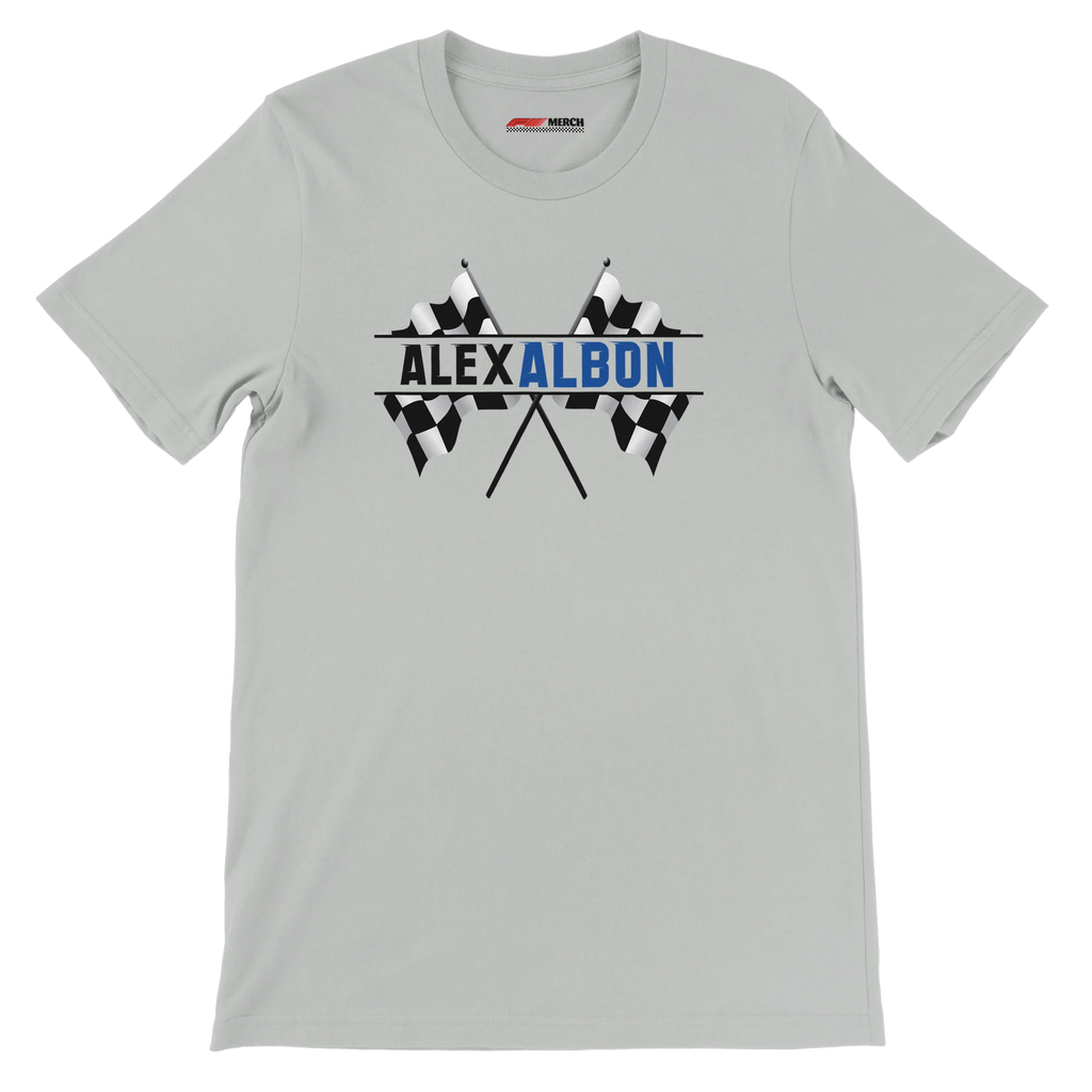 f111 merch silver color t-shirt1 with alex-albon branding.