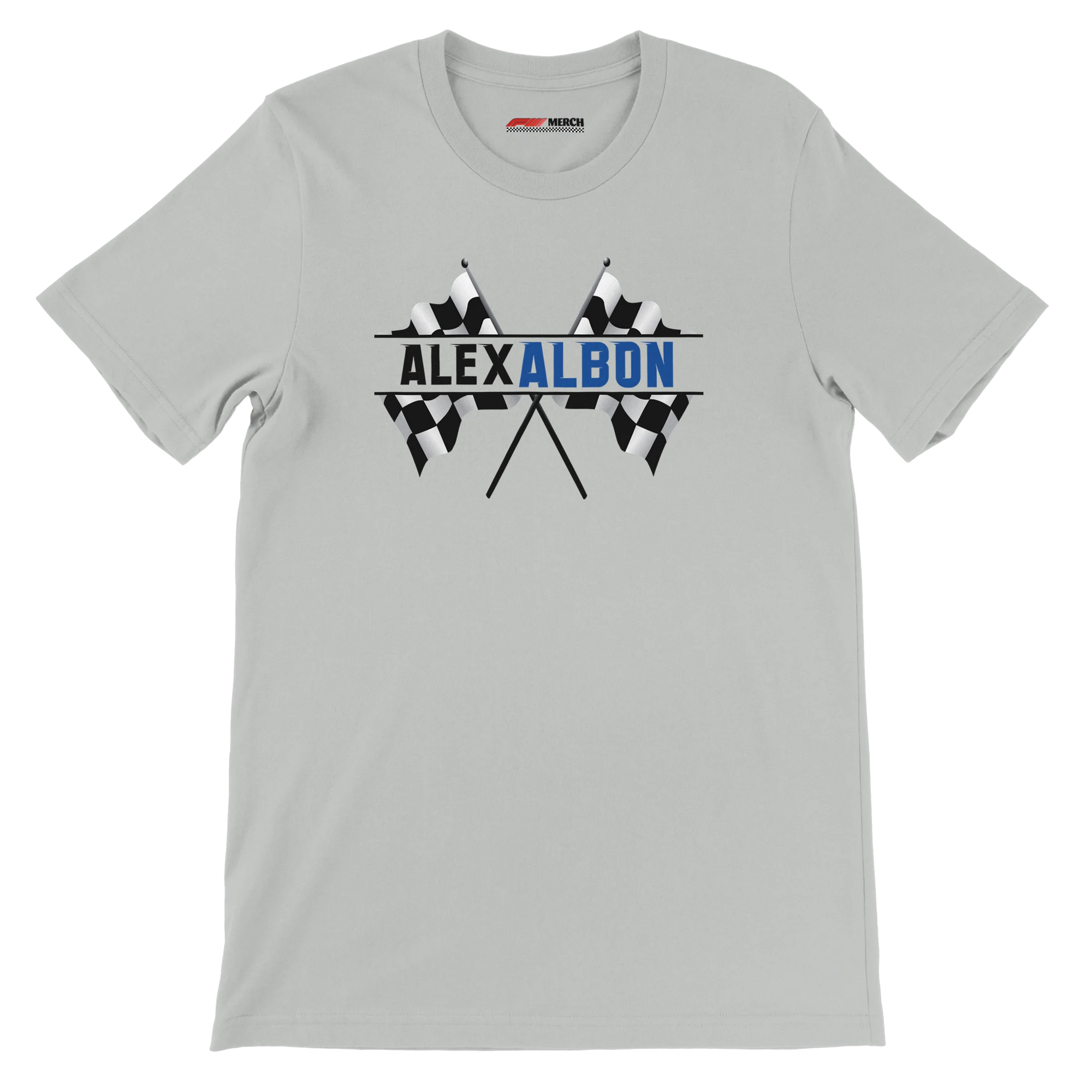 f111 merch silver color t-shirt1 with alex-albon branding.