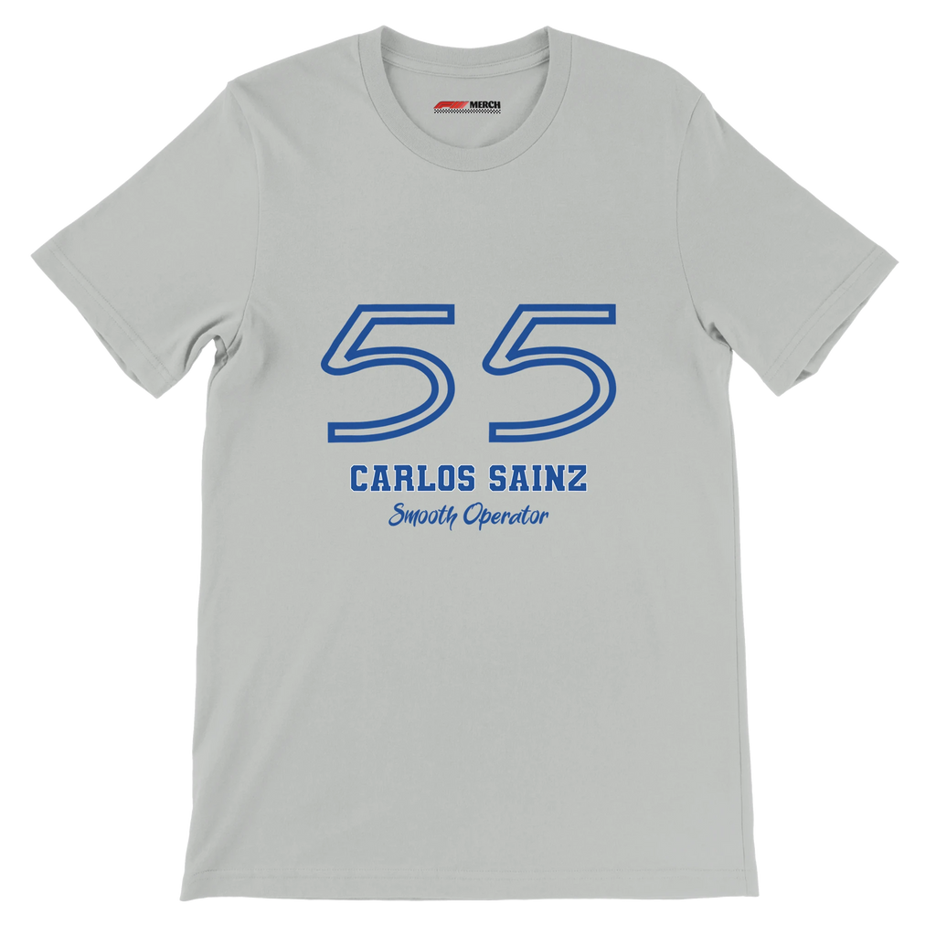 f111 merch silver color t-shirt1 with carlos-sainz branding.