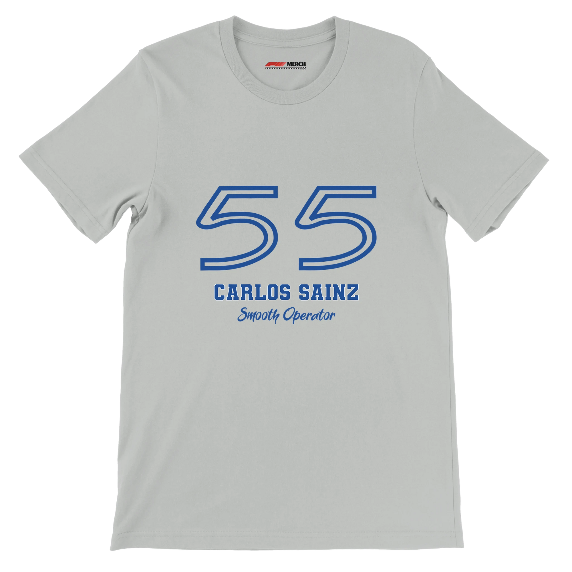 f111 merch silver color t-shirt1 with carlos-sainz branding.