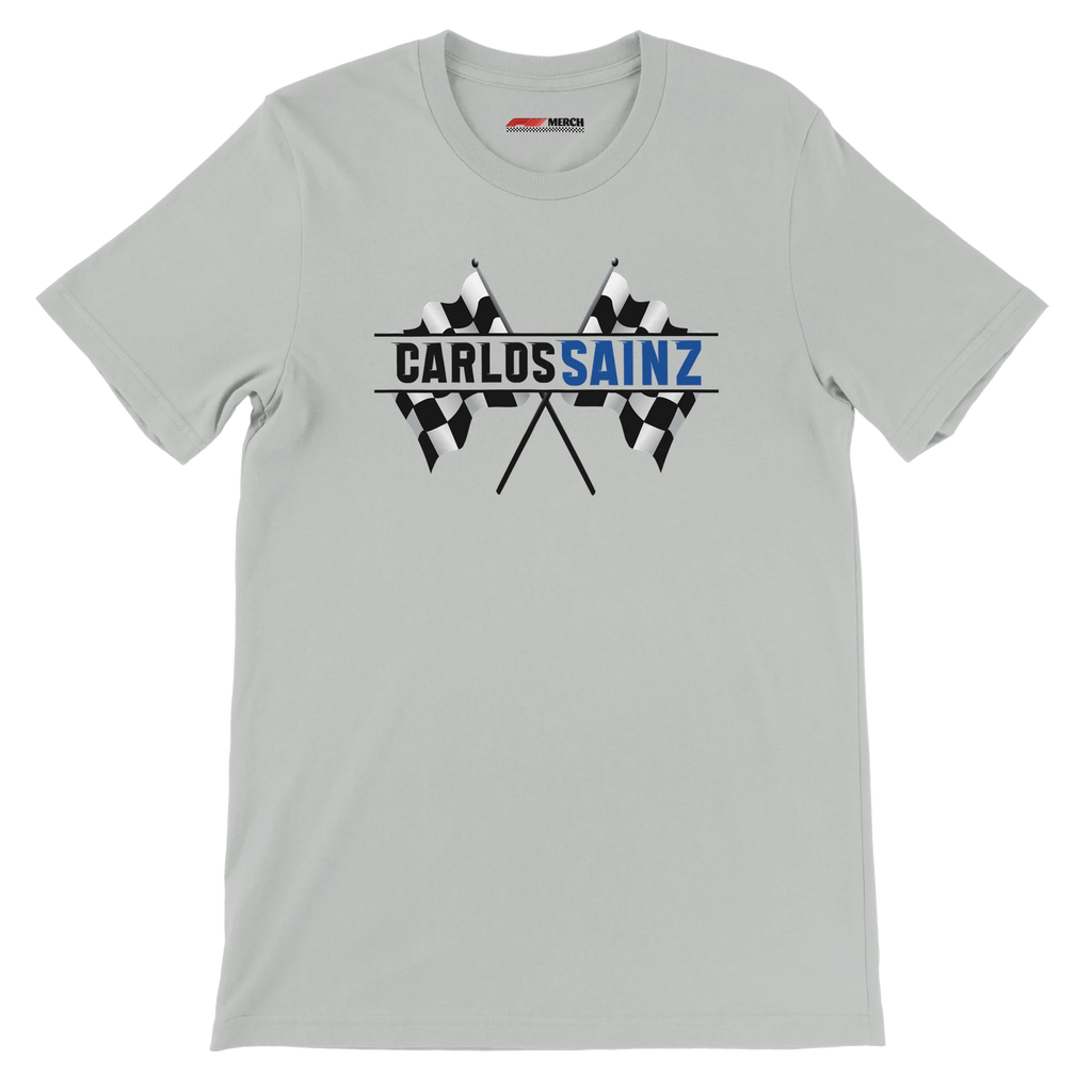 f111 merch silver color t-shirt1 with carlos-sainz branding.