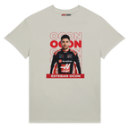 f111 merch silver color t-shirt1 with esteban-ocon branding.