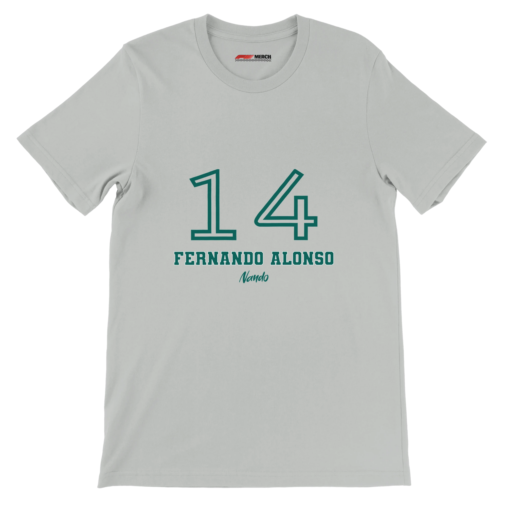 f111 merch silver color t-shirt1 with fernando-alonso branding.