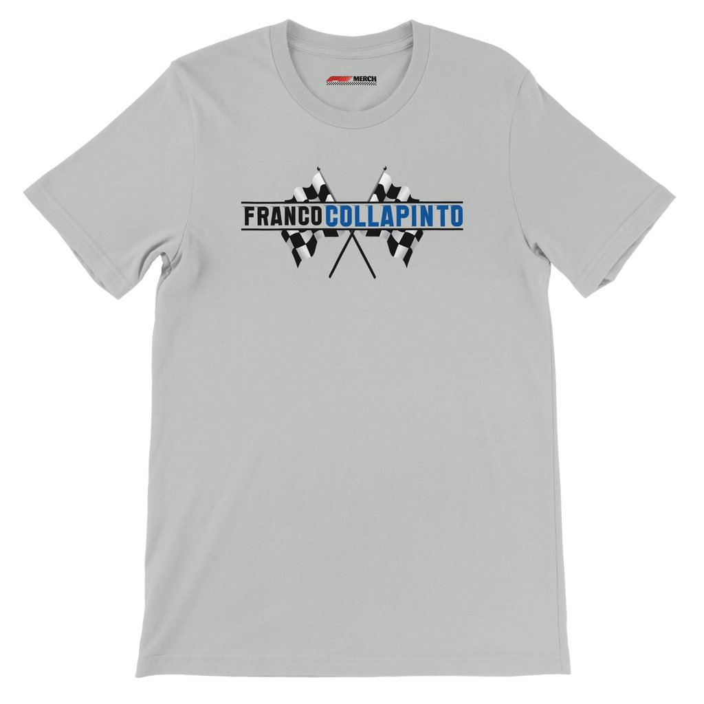 f111 merch silver color t-shirt1 with franco-colapinto branding.