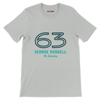 f111 merch silver color t-shirt1 with george-russell branding.