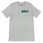 f111 merch silver color t-shirt1 with george-russell branding.