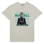 f111 merch silver color t-shirt1 with george-russell branding.