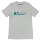 f111 merch silver color t-shirt1 with george-russell branding.