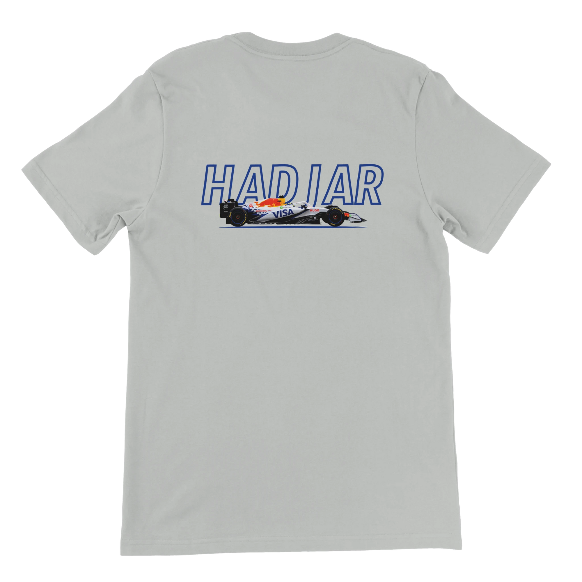 f111 merch silver color t-shirt1 with isack-hadjar branding.