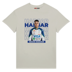 f111 merch silver color t-shirt1 with isack-hadjar branding.