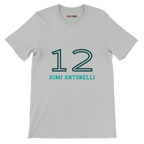 f111 merch silver color t-shirt1 with kimi-antonelli branding.