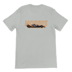 f111 merch silver color t-shirt1 with lando-norris branding.