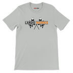 f111 merch silver color t-shirt1 with lando-norris branding.