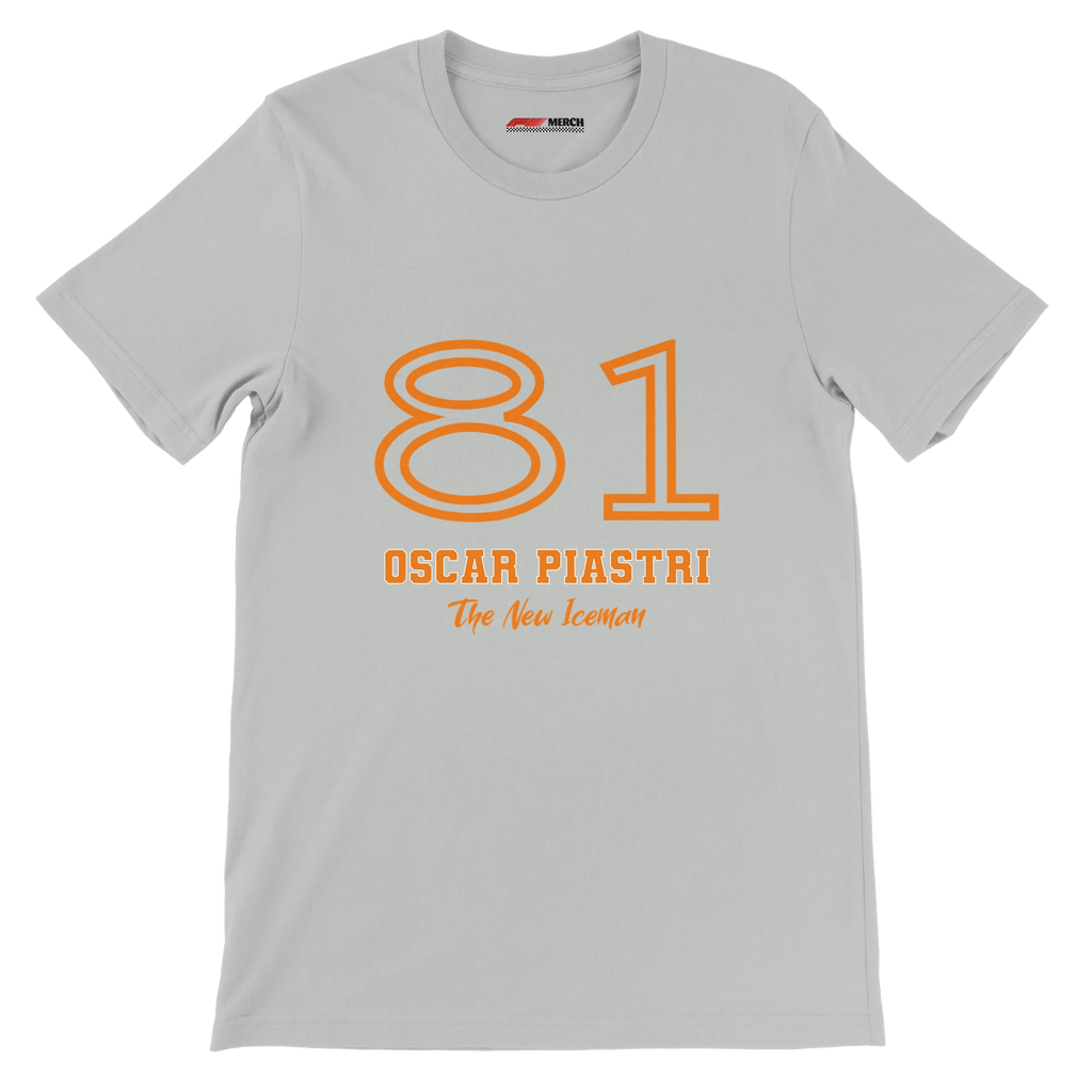 f111 merch silver color t-shirt1 with oscar-piastri branding.