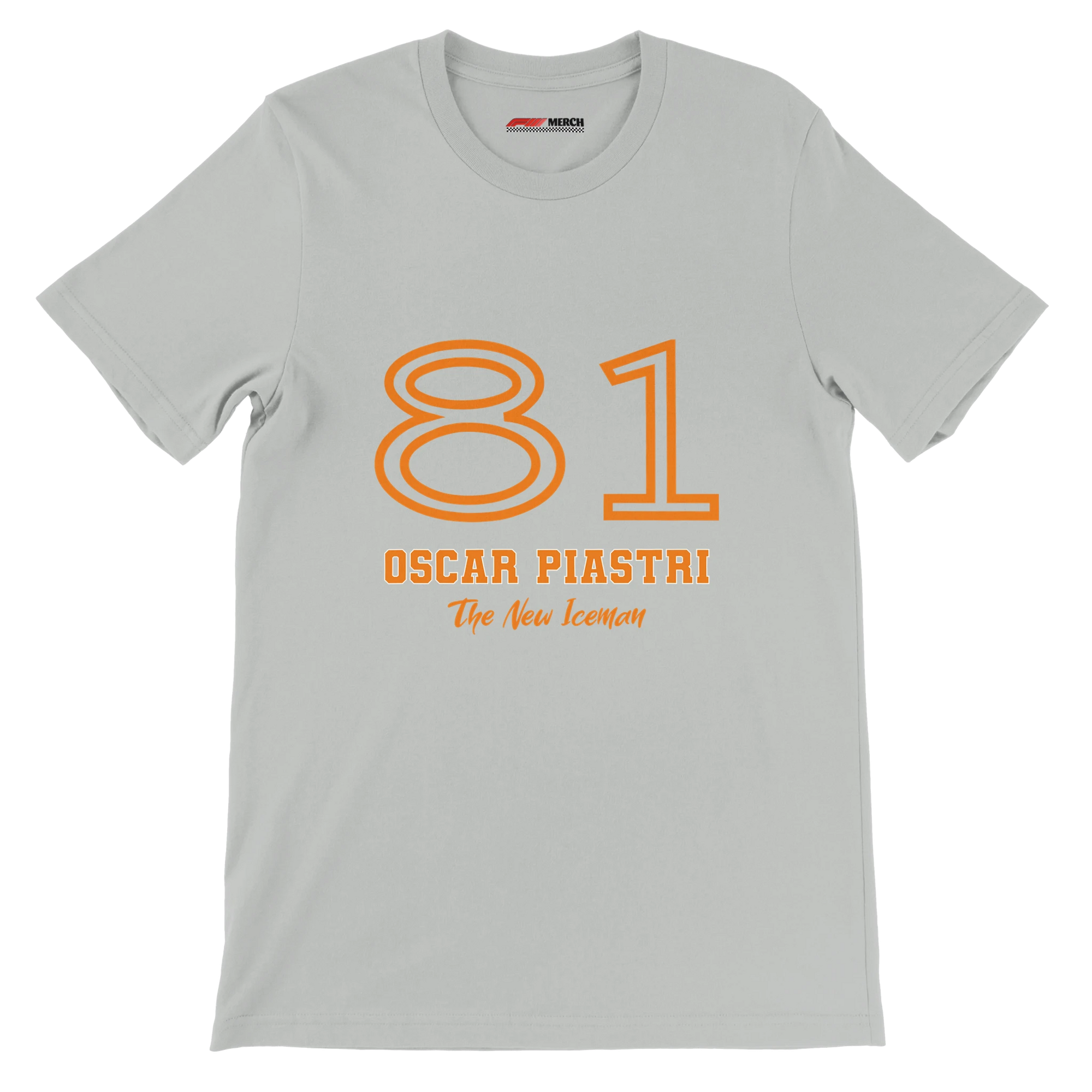 f111 merch silver color t-shirt1 with oscar-piastri branding.