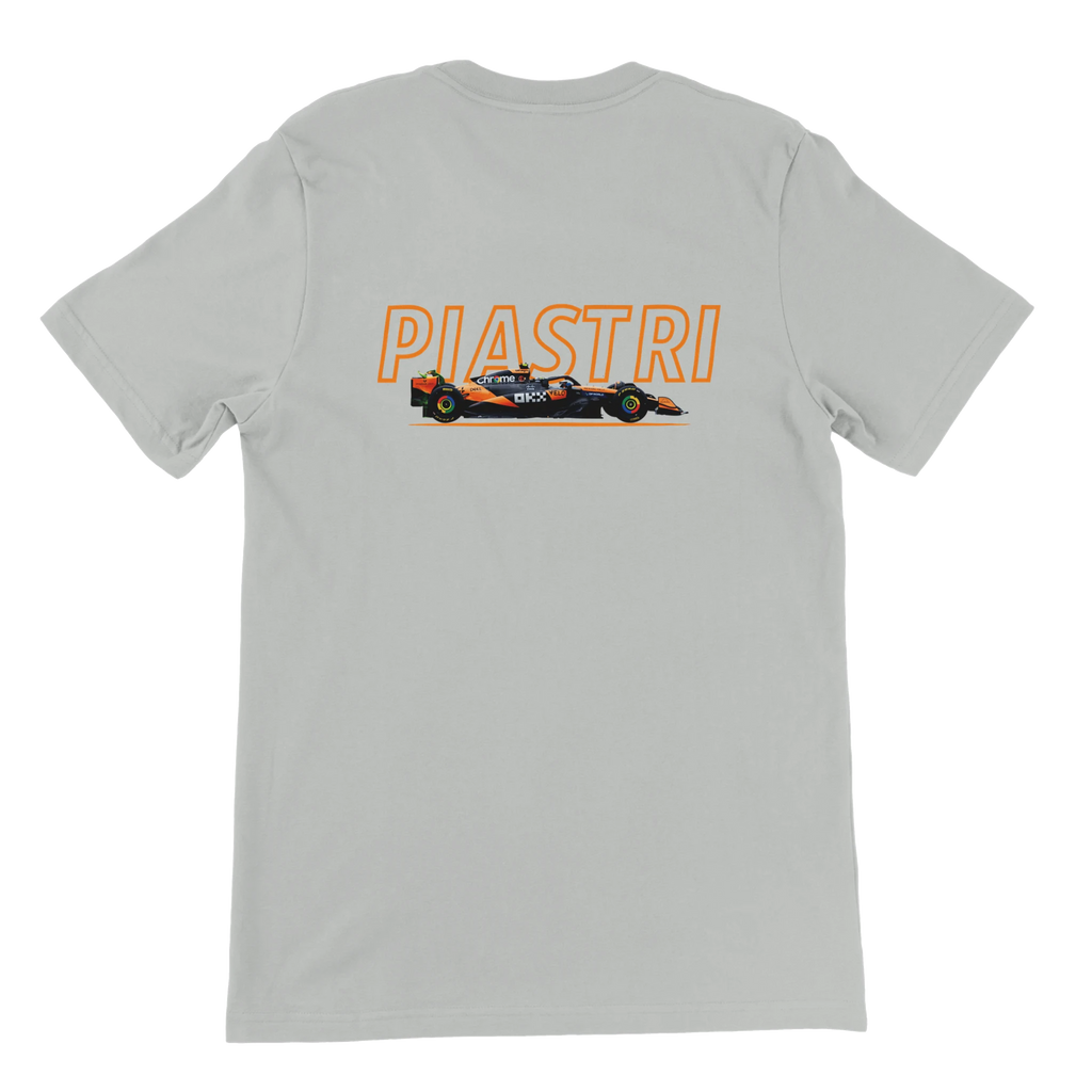 f111 merch silver color t-shirt1 with oscar-piastri branding.
