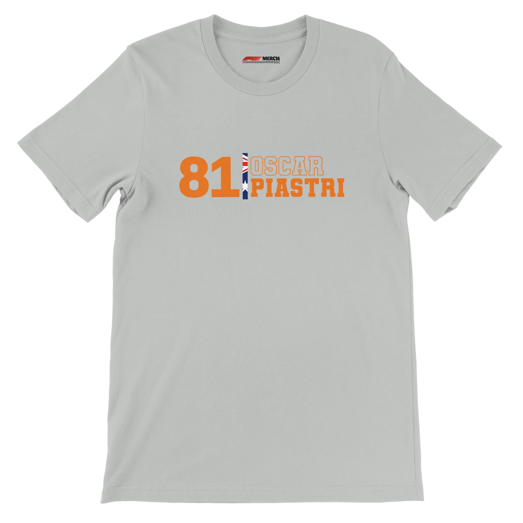 f111 merch silver color t-shirt1 with oscar-piastri branding.