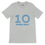 f111 merch silver color t-shirt1 with pierre-gasly branding.